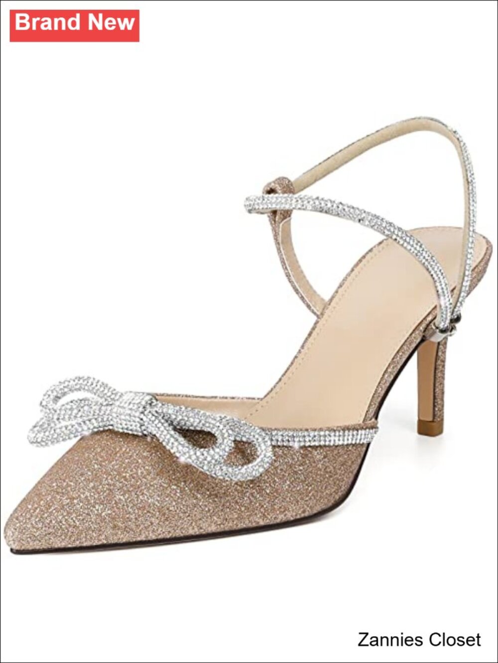 ✨ Women's Rhinestone Slingback Kitten Heels Pointed Toe Bow Pumps
